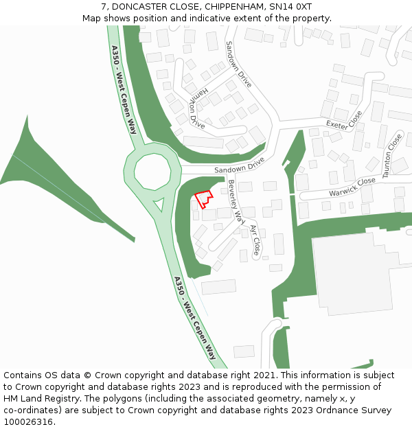 7, DONCASTER CLOSE, CHIPPENHAM, SN14 0XT: Location map and indicative extent of plot
