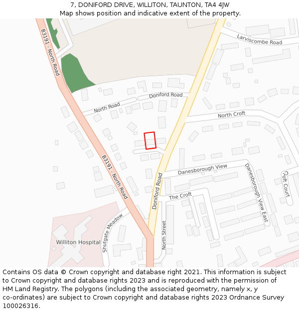 7, DONIFORD DRIVE, WILLITON, TAUNTON, TA4 4JW: Location map and indicative extent of plot