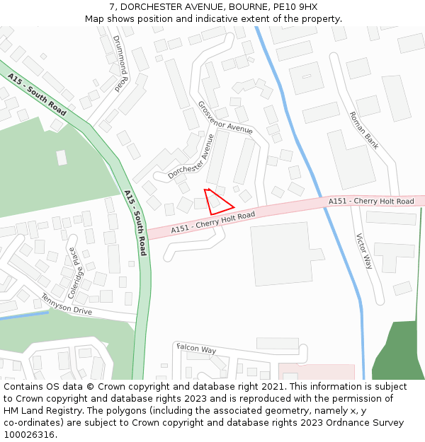 7, DORCHESTER AVENUE, BOURNE, PE10 9HX: Location map and indicative extent of plot