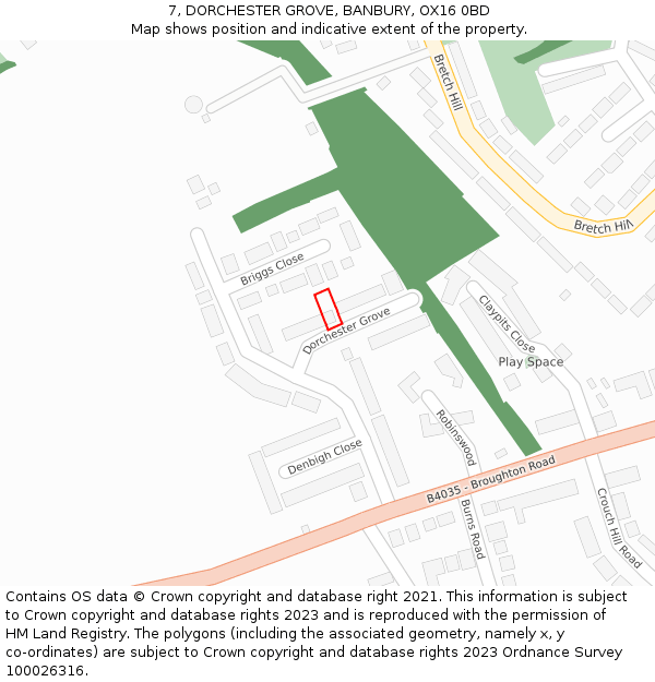 7, DORCHESTER GROVE, BANBURY, OX16 0BD: Location map and indicative extent of plot