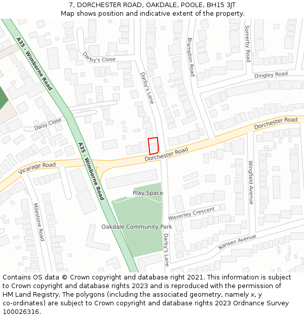 7, DORCHESTER ROAD, OAKDALE, POOLE, BH15 3JT: Location map and indicative extent of plot