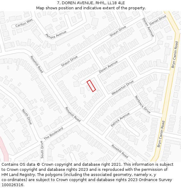 7, DOREN AVENUE, RHYL, LL18 4LE: Location map and indicative extent of plot