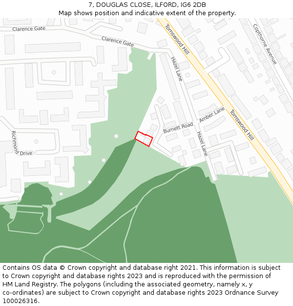 7, DOUGLAS CLOSE, ILFORD, IG6 2DB: Location map and indicative extent of plot