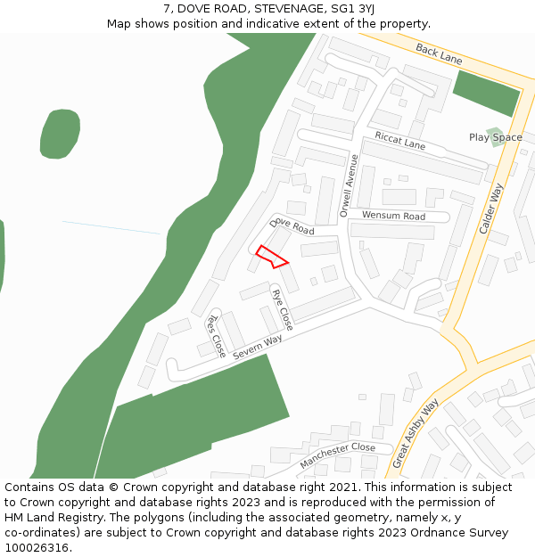 7, DOVE ROAD, STEVENAGE, SG1 3YJ: Location map and indicative extent of plot