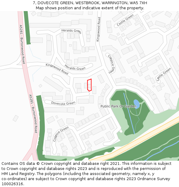 7, DOVECOTE GREEN, WESTBROOK, WARRINGTON, WA5 7XH: Location map and indicative extent of plot