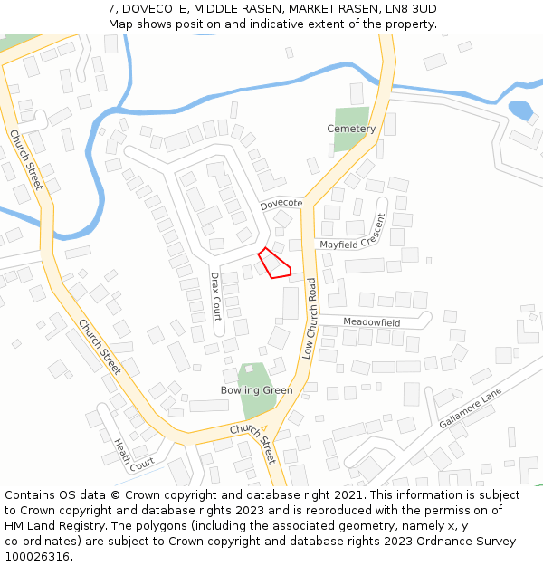 7, DOVECOTE, MIDDLE RASEN, MARKET RASEN, LN8 3UD: Location map and indicative extent of plot