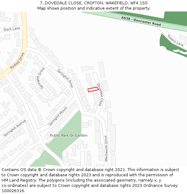 7, DOVEDALE CLOSE, CROFTON, WAKEFIELD, WF4 1SS: Location map and indicative extent of plot