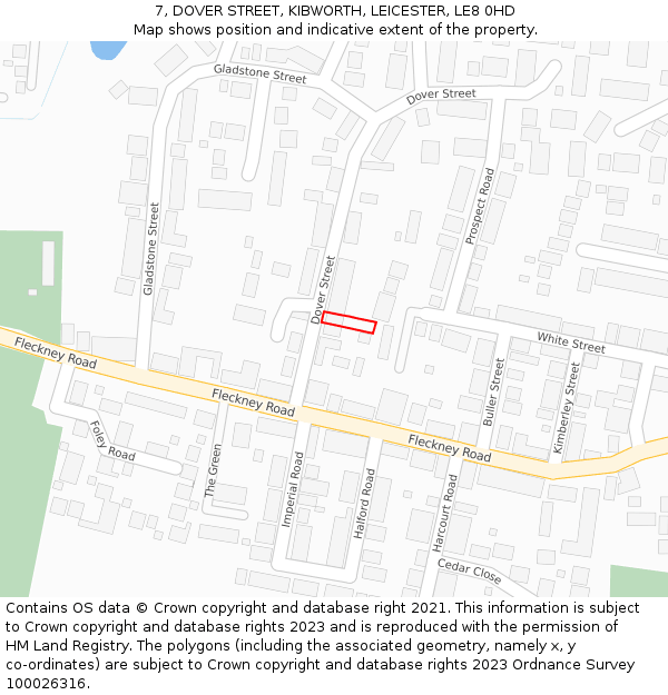 7, DOVER STREET, KIBWORTH, LEICESTER, LE8 0HD: Location map and indicative extent of plot