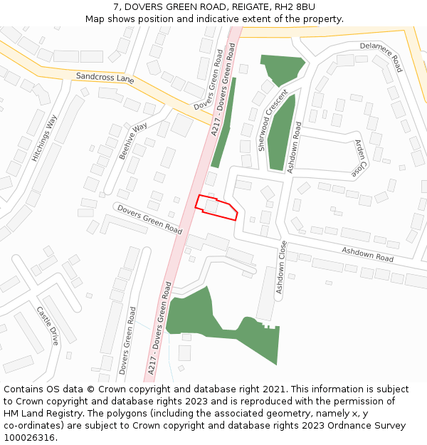 7, DOVERS GREEN ROAD, REIGATE, RH2 8BU: Location map and indicative extent of plot