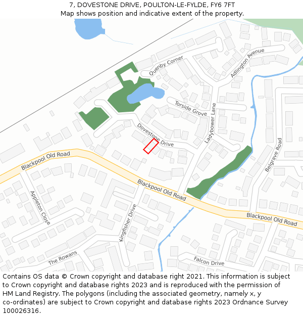 7, DOVESTONE DRIVE, POULTON-LE-FYLDE, FY6 7FT: Location map and indicative extent of plot