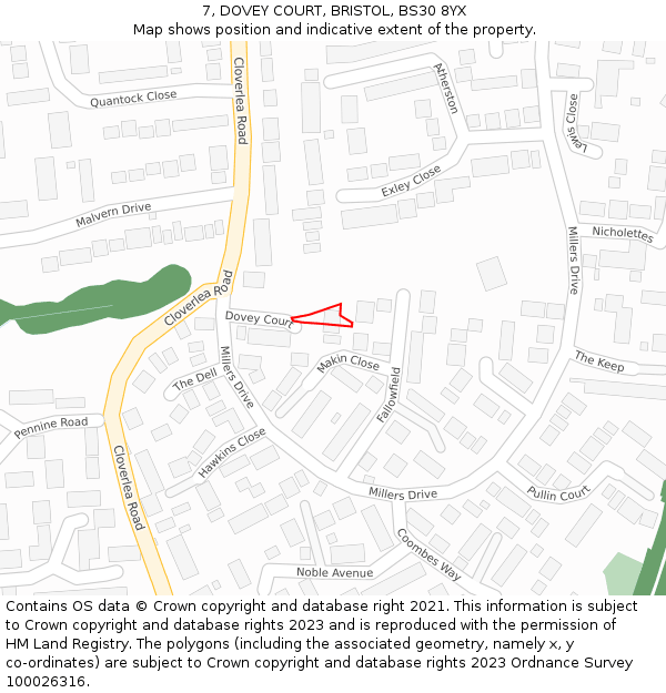 7, DOVEY COURT, BRISTOL, BS30 8YX: Location map and indicative extent of plot