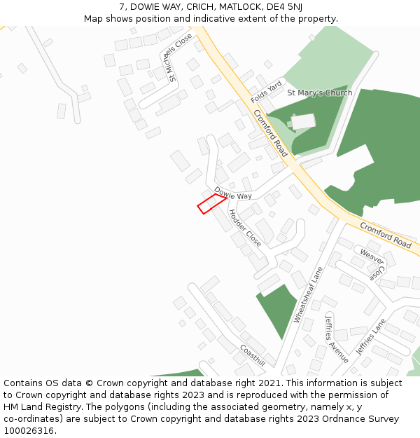 7, DOWIE WAY, CRICH, MATLOCK, DE4 5NJ: Location map and indicative extent of plot