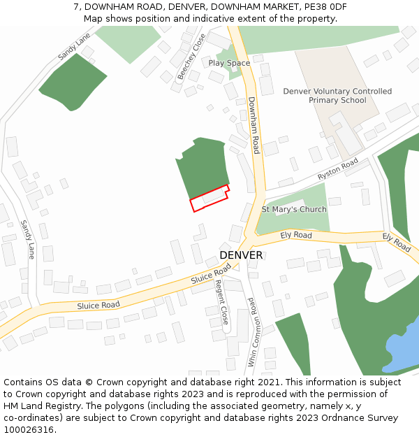 7, DOWNHAM ROAD, DENVER, DOWNHAM MARKET, PE38 0DF: Location map and indicative extent of plot
