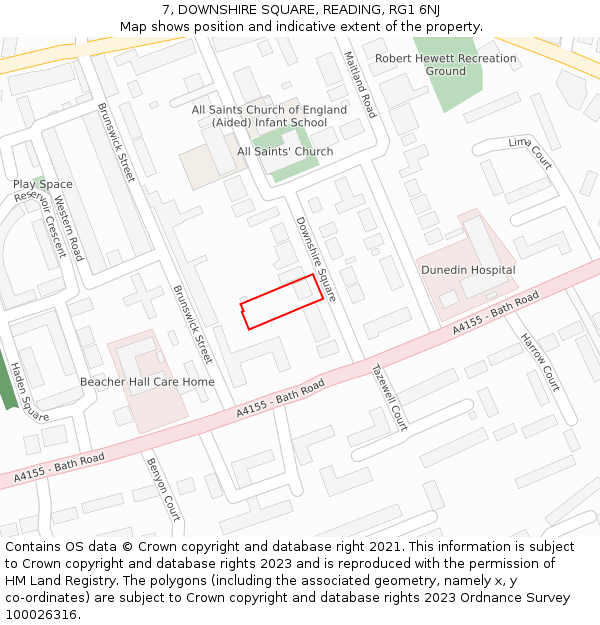 7, DOWNSHIRE SQUARE, READING, RG1 6NJ: Location map and indicative extent of plot