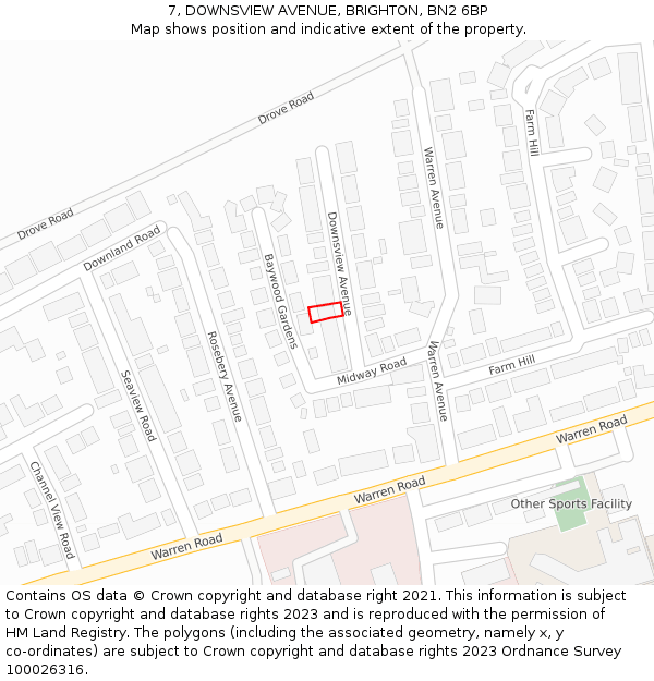 7, DOWNSVIEW AVENUE, BRIGHTON, BN2 6BP: Location map and indicative extent of plot