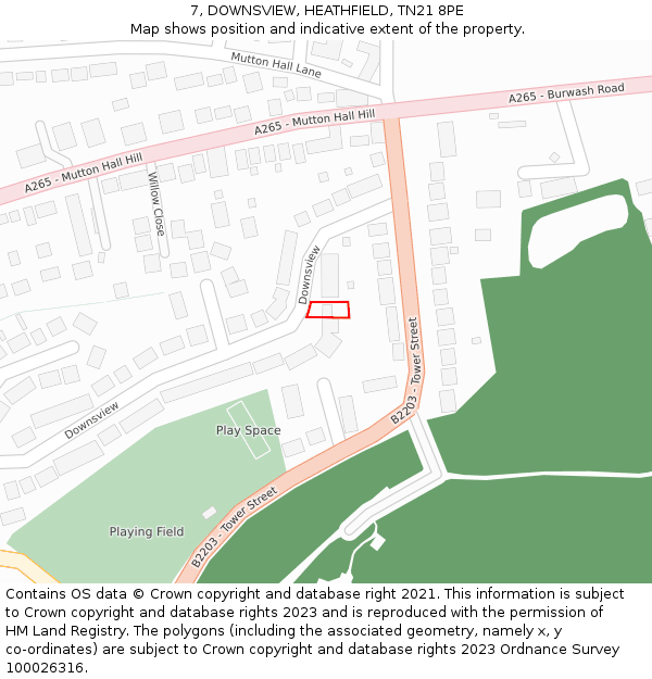 7, DOWNSVIEW, HEATHFIELD, TN21 8PE: Location map and indicative extent of plot