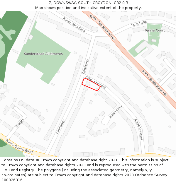 7, DOWNSWAY, SOUTH CROYDON, CR2 0JB: Location map and indicative extent of plot