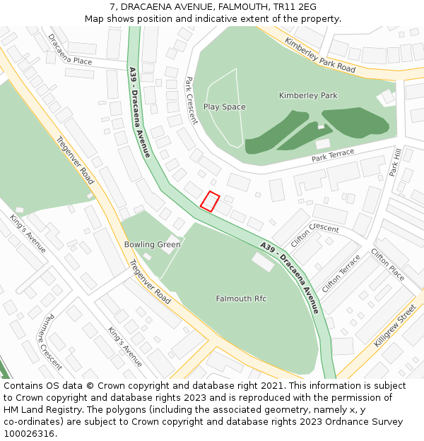 7, DRACAENA AVENUE, FALMOUTH, TR11 2EG: Location map and indicative extent of plot