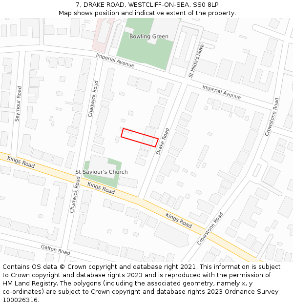 7, DRAKE ROAD, WESTCLIFF-ON-SEA, SS0 8LP: Location map and indicative extent of plot