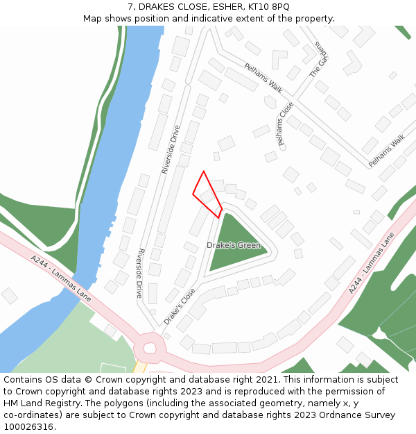 7, DRAKES CLOSE, ESHER, KT10 8PQ: Location map and indicative extent of plot