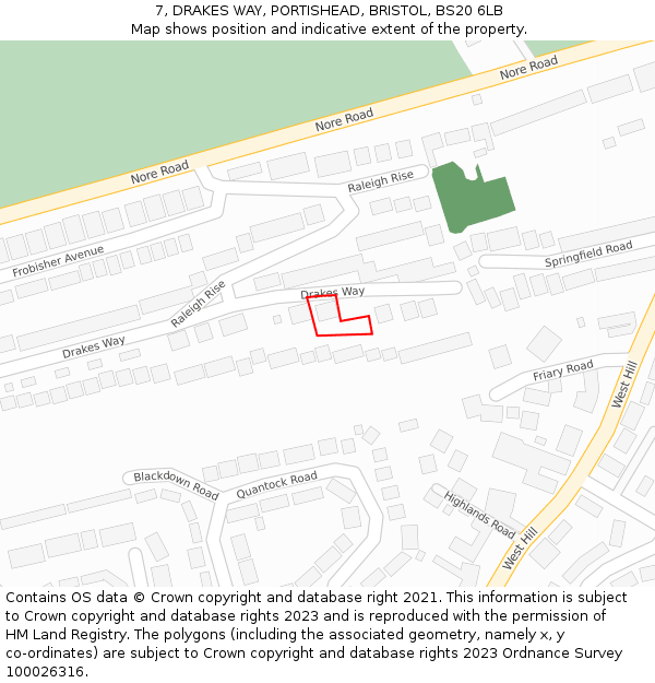 7, DRAKES WAY, PORTISHEAD, BRISTOL, BS20 6LB: Location map and indicative extent of plot