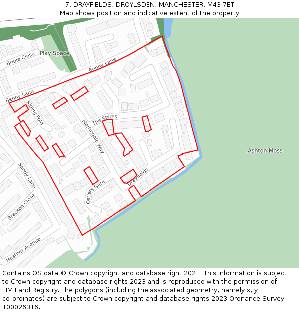 7, DRAYFIELDS, DROYLSDEN, MANCHESTER, M43 7ET: Location map and indicative extent of plot