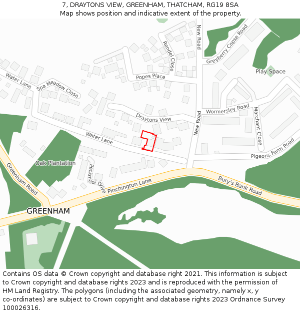 7, DRAYTONS VIEW, GREENHAM, THATCHAM, RG19 8SA: Location map and indicative extent of plot