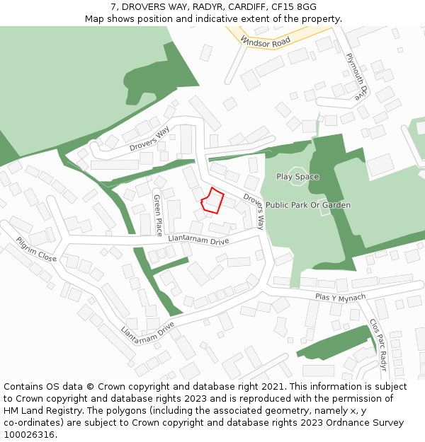 7, DROVERS WAY, RADYR, CARDIFF, CF15 8GG: Location map and indicative extent of plot