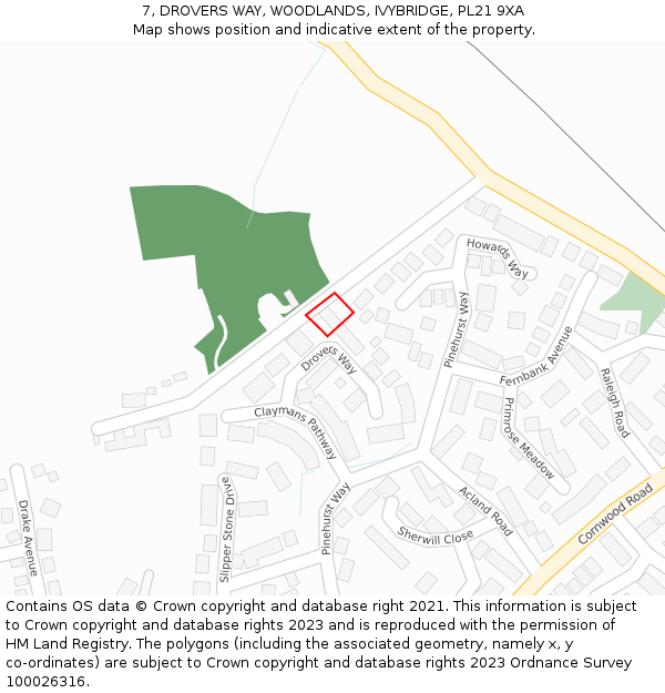 7, DROVERS WAY, WOODLANDS, IVYBRIDGE, PL21 9XA: Location map and indicative extent of plot