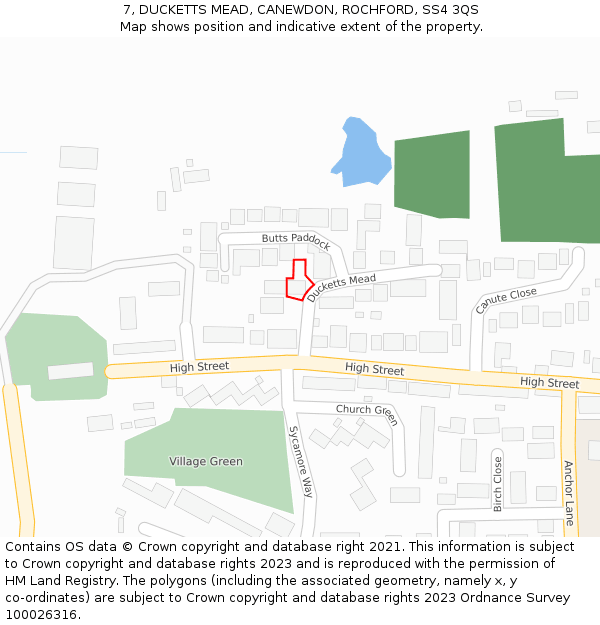 7, DUCKETTS MEAD, CANEWDON, ROCHFORD, SS4 3QS: Location map and indicative extent of plot