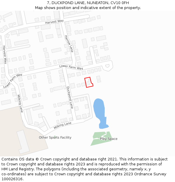 7, DUCKPOND LANE, NUNEATON, CV10 0FH: Location map and indicative extent of plot