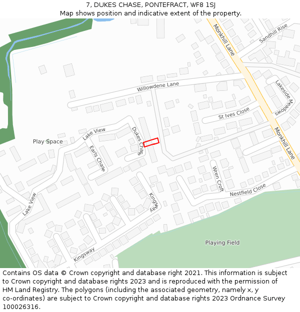 7, DUKES CHASE, PONTEFRACT, WF8 1SJ: Location map and indicative extent of plot