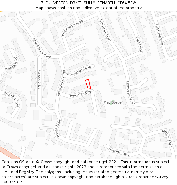 7, DULVERTON DRIVE, SULLY, PENARTH, CF64 5EW: Location map and indicative extent of plot