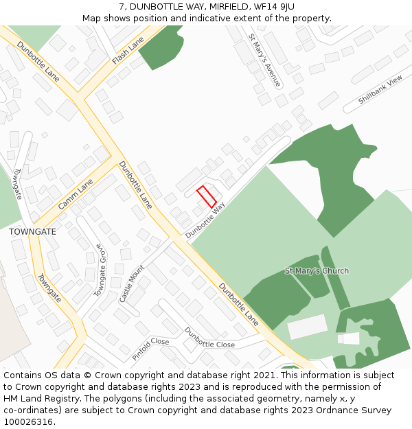 7, DUNBOTTLE WAY, MIRFIELD, WF14 9JU: Location map and indicative extent of plot