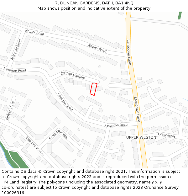 7, DUNCAN GARDENS, BATH, BA1 4NQ: Location map and indicative extent of plot