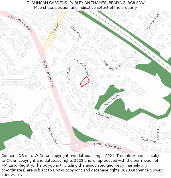 7, DUNCAN GARDENS, PURLEY ON THAMES, READING, RG8 8DW: Location map and indicative extent of plot