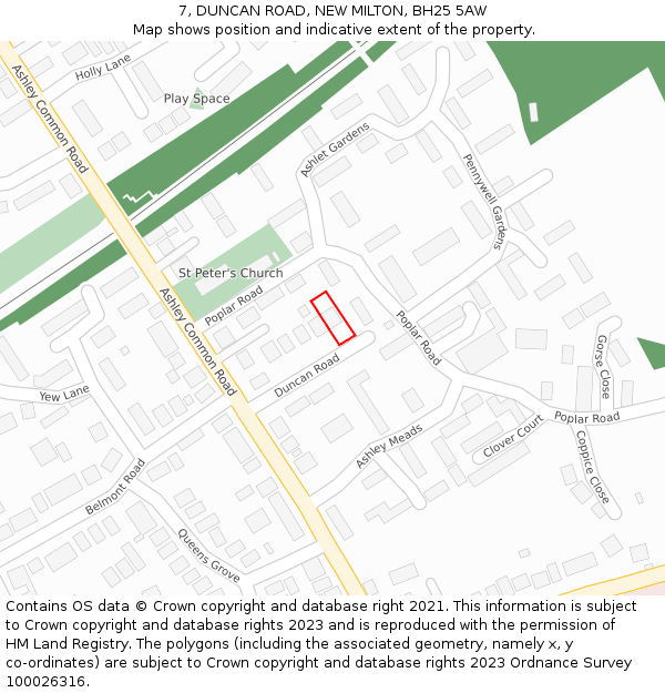 7, DUNCAN ROAD, NEW MILTON, BH25 5AW: Location map and indicative extent of plot