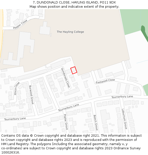 7, DUNDONALD CLOSE, HAYLING ISLAND, PO11 9DX: Location map and indicative extent of plot