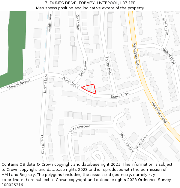 7, DUNES DRIVE, FORMBY, LIVERPOOL, L37 1PE: Location map and indicative extent of plot