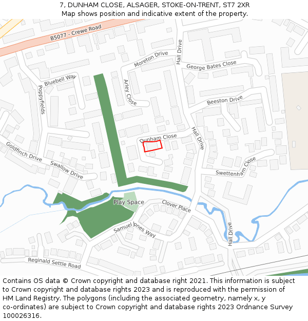 7, DUNHAM CLOSE, ALSAGER, STOKE-ON-TRENT, ST7 2XR: Location map and indicative extent of plot