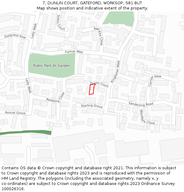 7, DUNLIN COURT, GATEFORD, WORKSOP, S81 8UT: Location map and indicative extent of plot