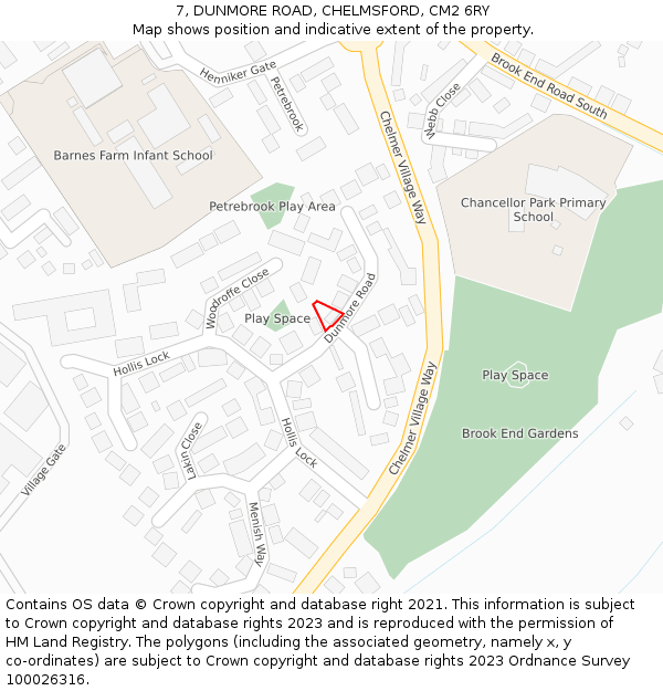7, DUNMORE ROAD, CHELMSFORD, CM2 6RY: Location map and indicative extent of plot