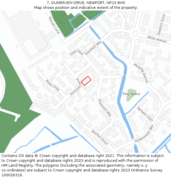 7, DUNRAVEN DRIVE, NEWPORT, NP10 8HS: Location map and indicative extent of plot