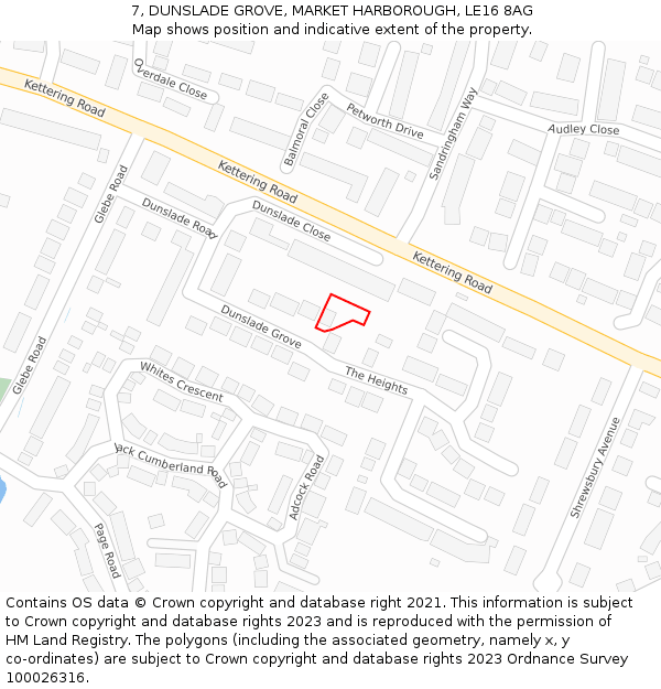 7, DUNSLADE GROVE, MARKET HARBOROUGH, LE16 8AG: Location map and indicative extent of plot