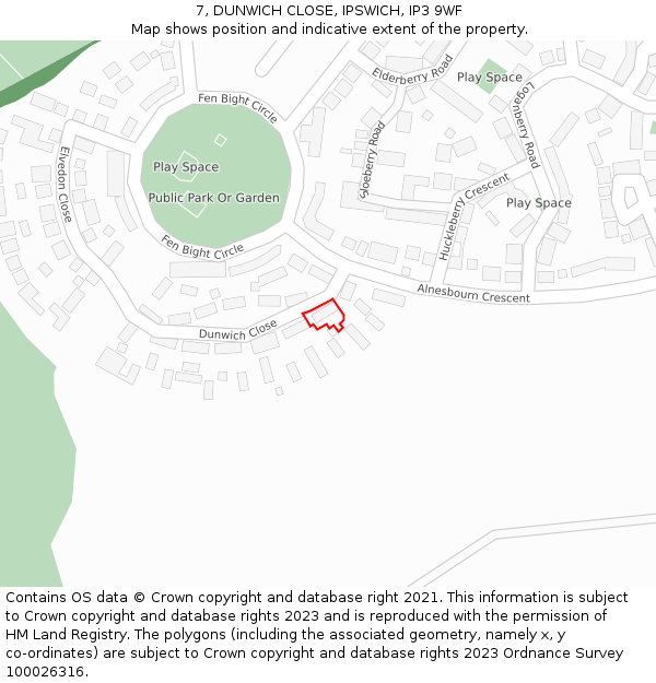 7, DUNWICH CLOSE, IPSWICH, IP3 9WF: Location map and indicative extent of plot