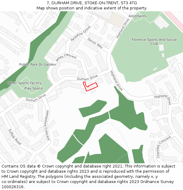 7, DURHAM DRIVE, STOKE-ON-TRENT, ST3 4TG: Location map and indicative extent of plot