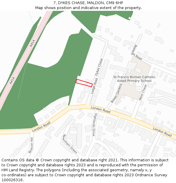 7, DYKES CHASE, MALDON, CM9 6HP: Location map and indicative extent of plot