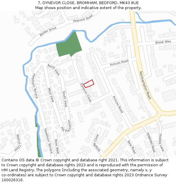 7, DYNEVOR CLOSE, BROMHAM, BEDFORD, MK43 8UE: Location map and indicative extent of plot