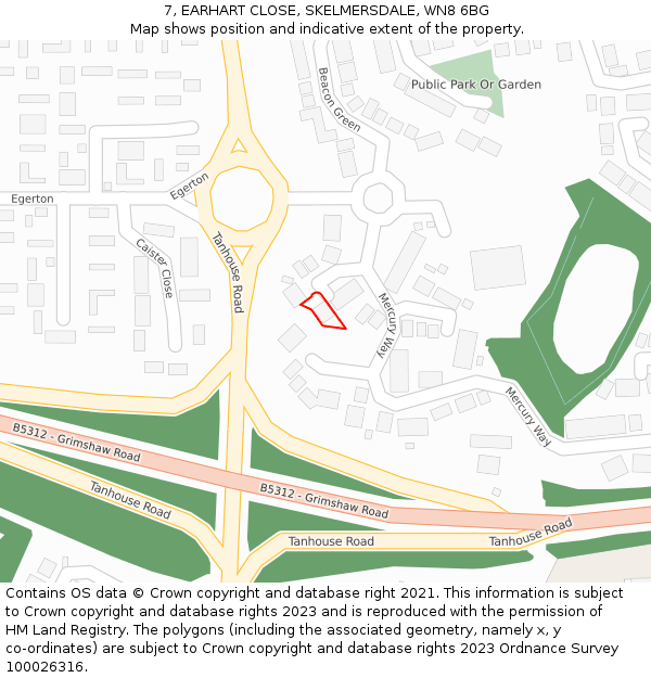 7, EARHART CLOSE, SKELMERSDALE, WN8 6BG: Location map and indicative extent of plot