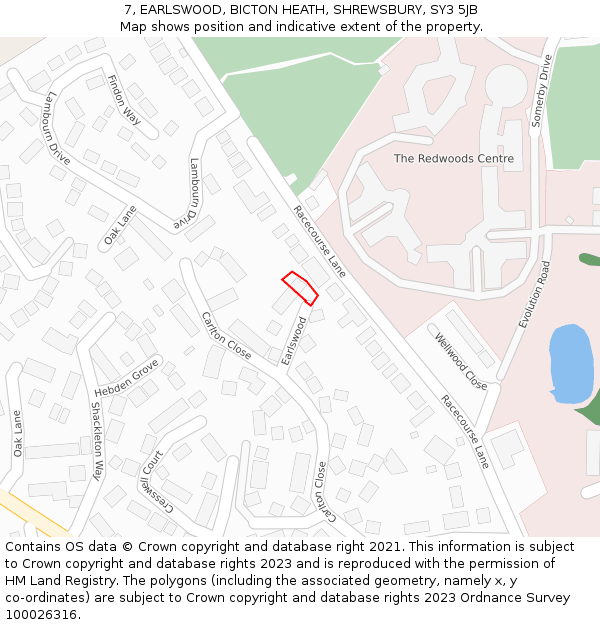 7, EARLSWOOD, BICTON HEATH, SHREWSBURY, SY3 5JB: Location map and indicative extent of plot